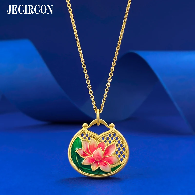 

JECIRCON S925 Sterling Silver Gold-Plated Lotus Bag Good Luck Fortune Pendant Chinese Style National Style Necklace Adjustable