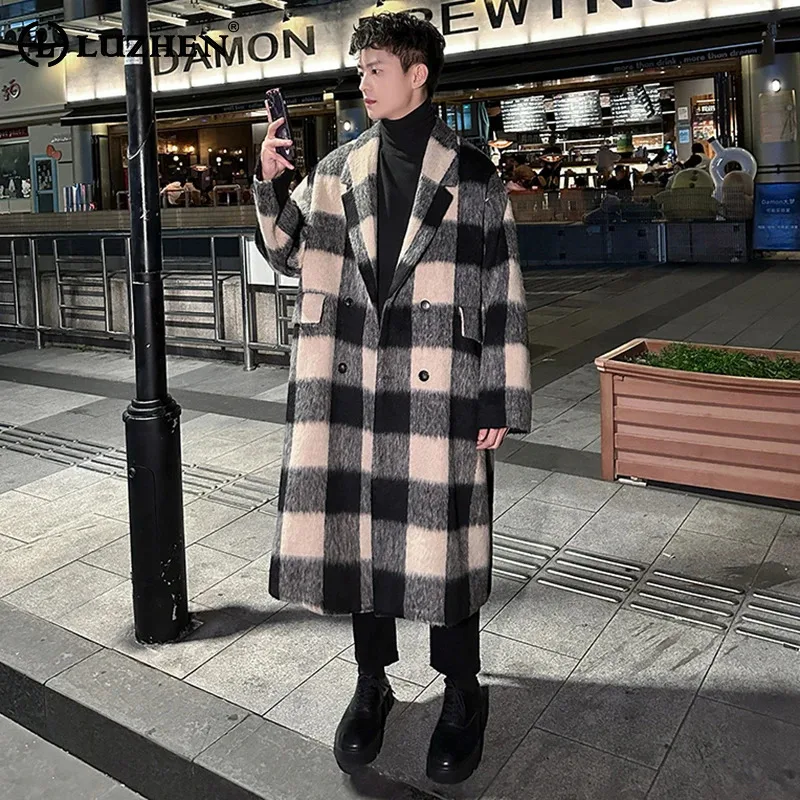 LUZHEN British Style Gentleman's Long Woolen Coat Winter Temperament Elegance Casual Handsome Double Breasted Trench Tops LZ8010