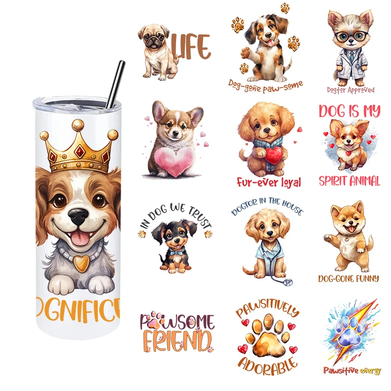 LETOP 1PCS  Lovely Characters Dogs Custom Glass Sticker Characters Dogs Uv Dtf Cup Wrap Transfers 20 Oz Stickers For Glasses