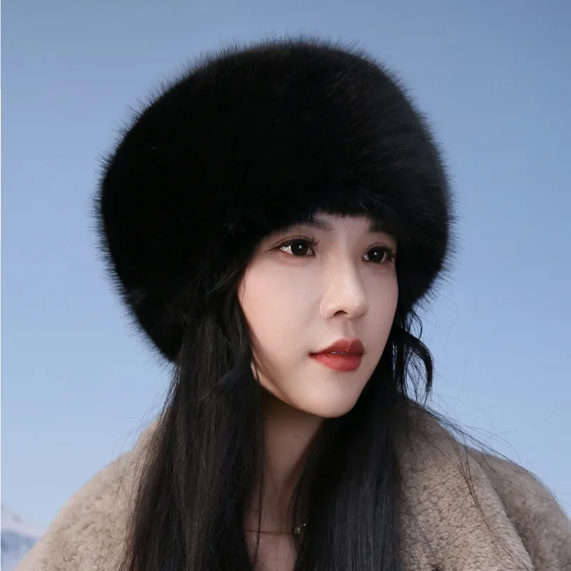 Winter Faux Fur Bucket Hat Women Elegant Russian Hat Fluffy Warm Panama Plush Cap