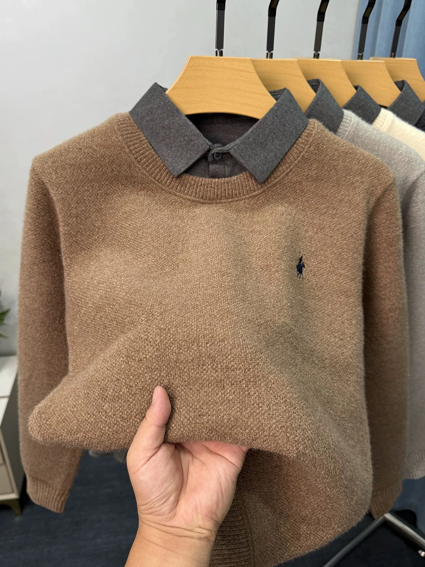 Suéter de cuello de camisa de moda de alta calidad marca de diseñador de alta gama exquisito bordado de pony Paul suéter de punto engrosado y cálido para hombres