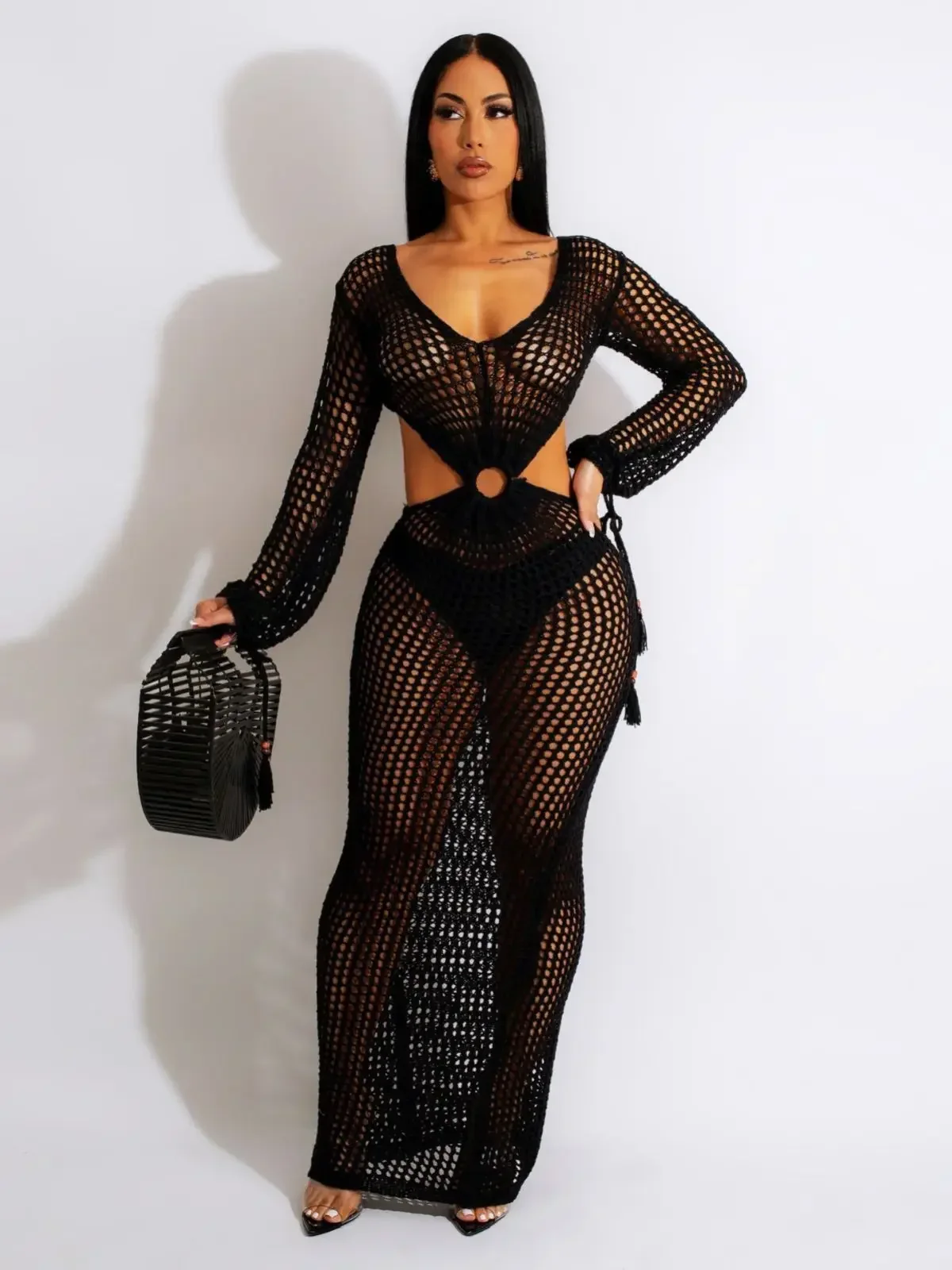 

Long Sleeves One Piece Swimwear For Women Deep V Neck Thong 2Pcs Set Swimsuit With Skirt Jumpsuit Female Beachwear 2024 Summer