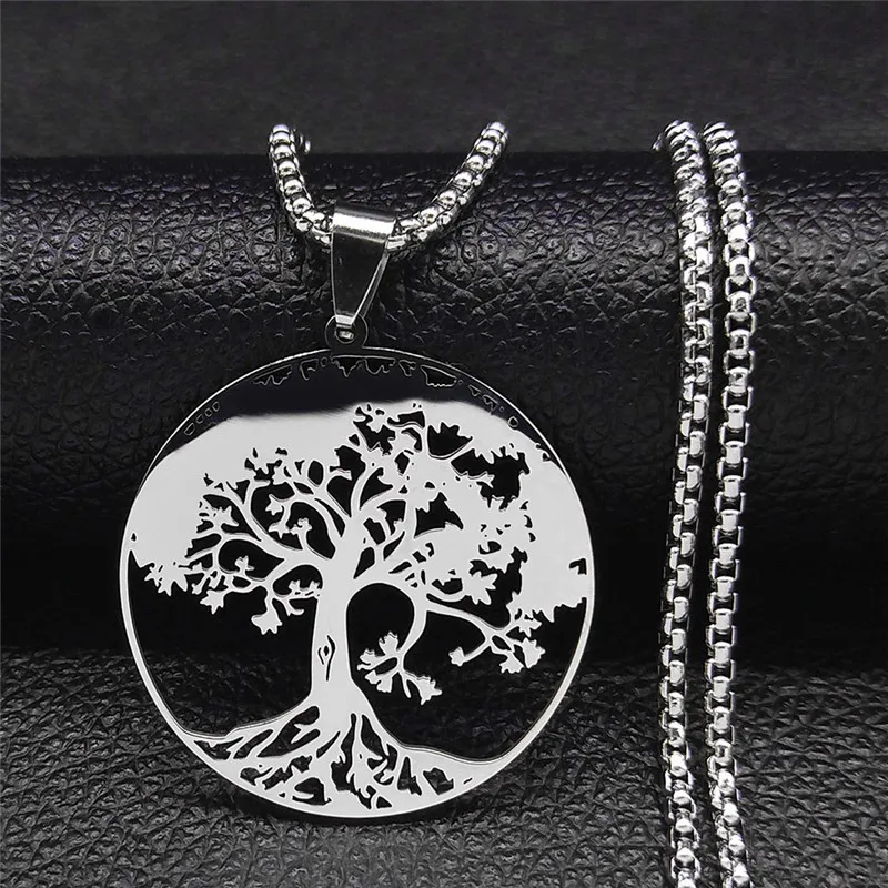 2024 new fashion stainless steel holloway Tree of life pendant necklace femininity all round pendant collarbone chain jewelry