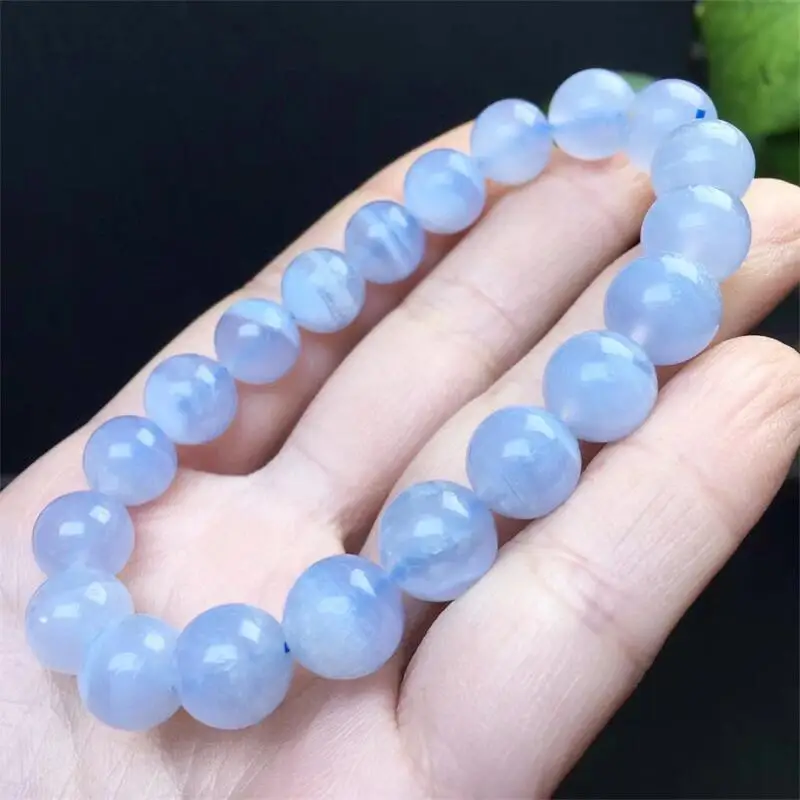 10MM Natural Blue Lace Agate Bracelet Women Fashion Round Stone Elegant Healing Strand Bangles Wristband Gift 1PCS