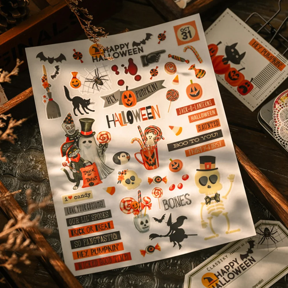 KSCRAFT 2sheets A5 Halloween Rub On Sticker Scrapbooking Junk Journal Crafts Transfer Stickers DIY Photo Albums Decorative