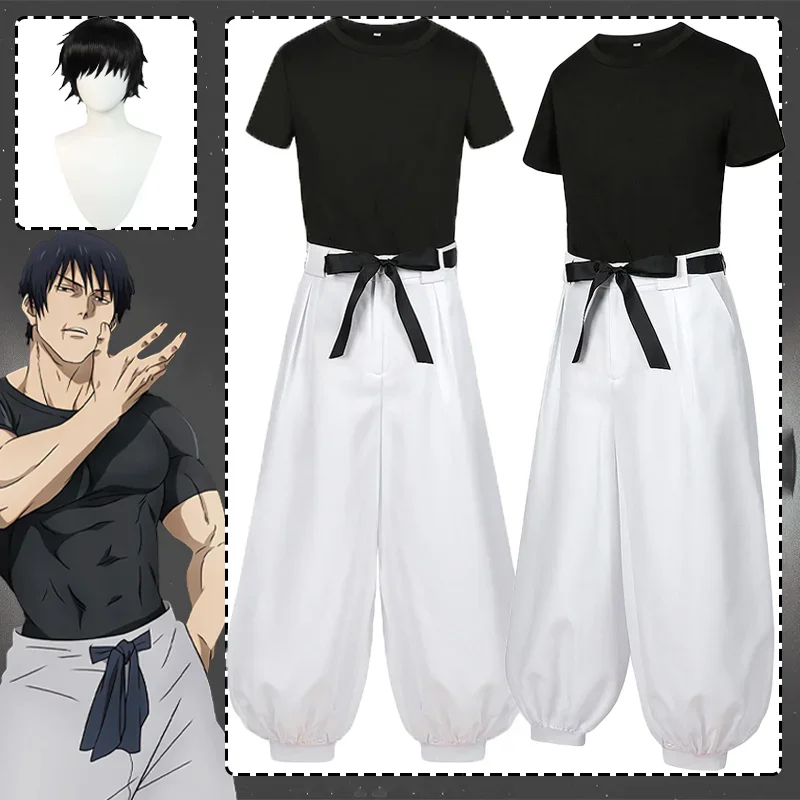 Anime Jujutsu Kaisen Fushiguro Toji Cosplay Costume Top Pants Full Set Suit Wig Halloween Party Christmas Role Play Uniform Men