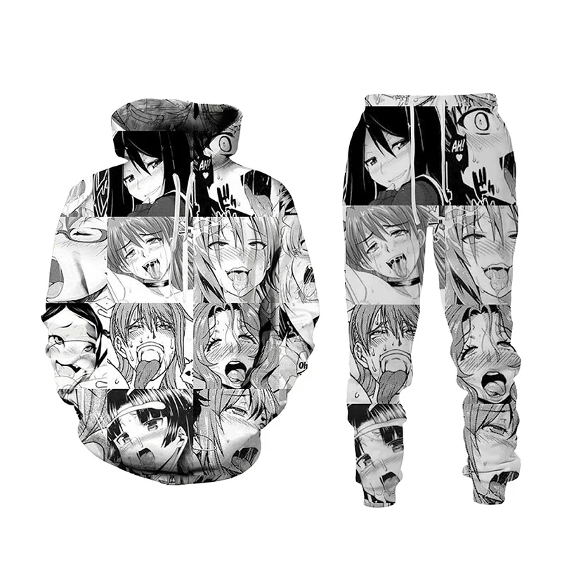 Anime Hoodies Men Women Autumn Winter Pullovers Hip Hop Hooded Oversized Sweatshirts 3D Hoodies + Long Pants 2 piece Set