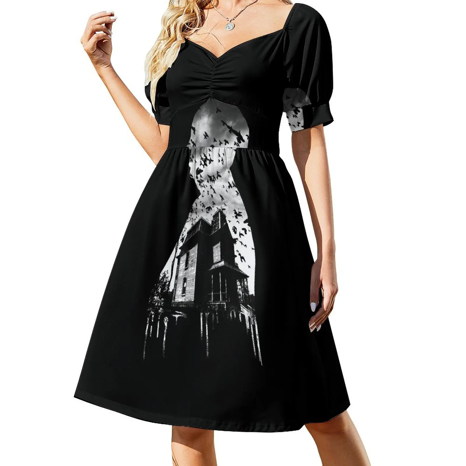 Alfred Hitchcock Collage Short Sleeved Dress evening dress Evening dresses loose women's dress women's dresses luxury