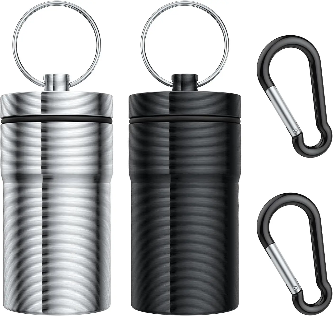 

2 Pack Portable Pill Case Keychain, Waterproof Aluminum Pill Box for Round Glucose Tablets & Critical Medicine with Carabiners
