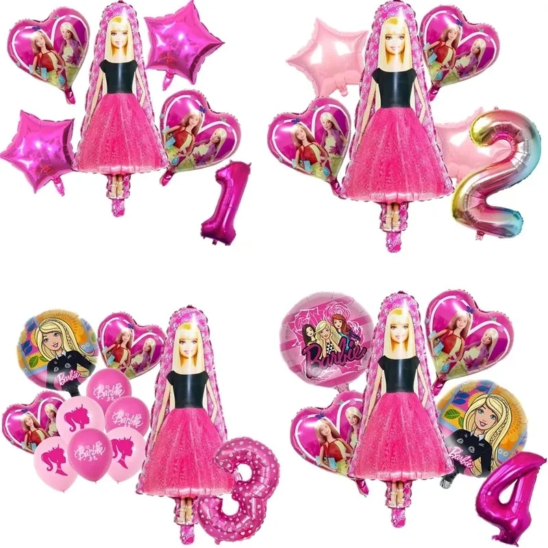 

5-11Pcs/Set Barbie Doll Latex Balloon Birthday Party Decoration Supplies Pink BARBIE GIRL Foil Balloon Gather Party Scene Layout