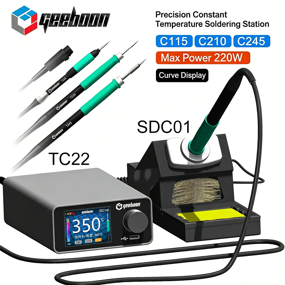 GEEBOON TC22 240W Digital Soldering Station Kit T245 T210 Handle C245 C210 Tips Smart Sleep Mode 2.0 IPS Screen