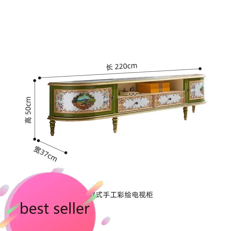

BJ TV Cabinet And Tea Table Combination Solid Wood Carved Painted Living Room Antique Floor Cabinet