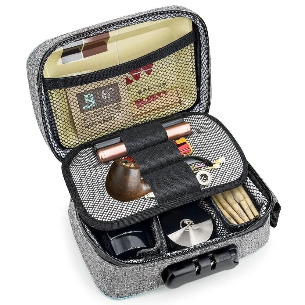 

Large Capacity Smell Proof Travel Box with Combination Lock with Removable Compartments Smell Proof Storage Bag