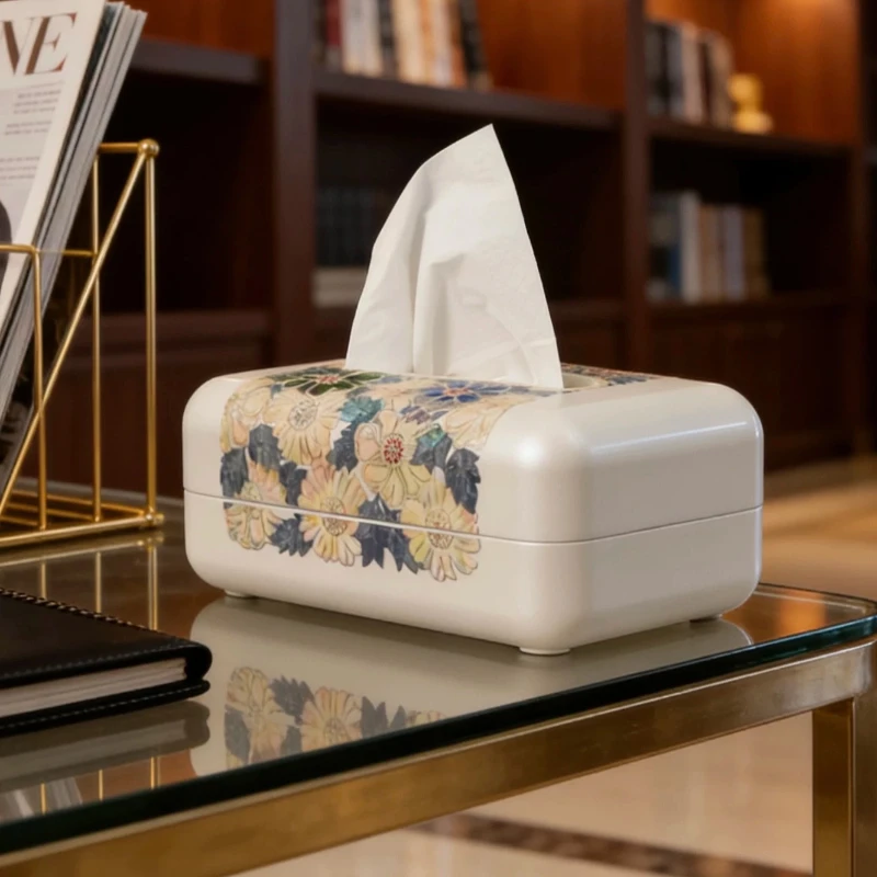 Blossom Splendor Non Inlay Lacquer Tissue Box Cover for Living Room Home Decorative Napkin Holder