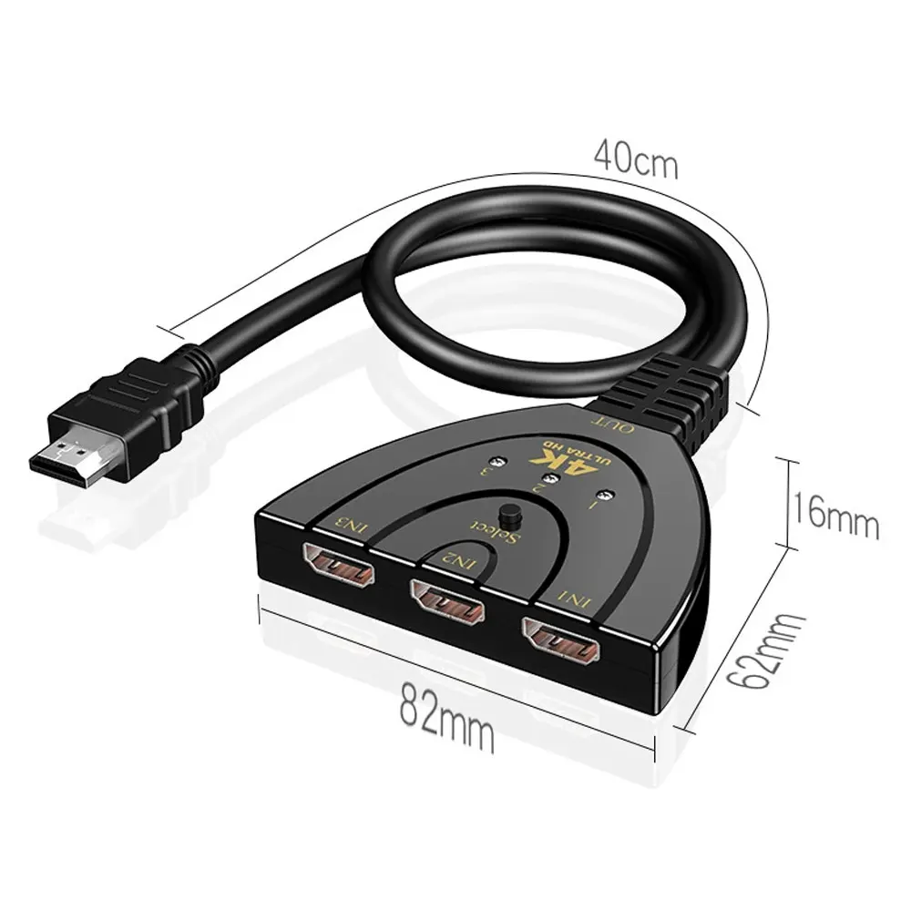 Conmutador compatible con HDMI KVM Splitter, 4K, 2K, 3D, 3 Entradas, 1 salida, Mini 3 puertos, concentrador de vídeo 1080P para DVD, HDTV, Xbox, PS3, PS4