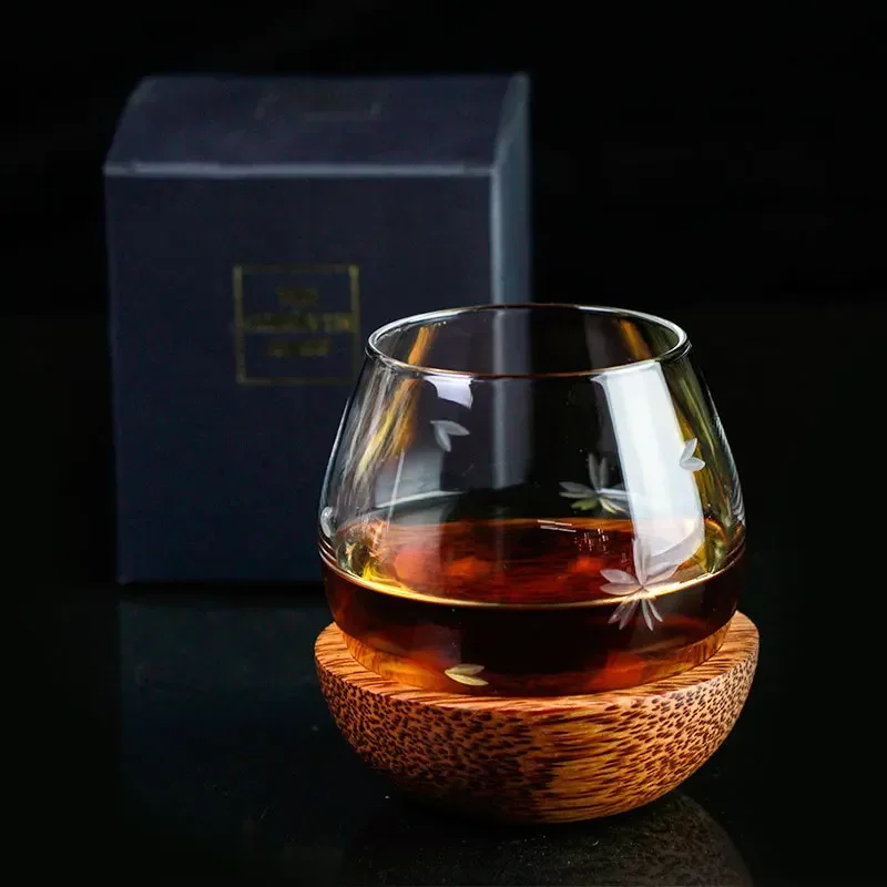 Slow Roll Whisky Cup Rock Fund Wine Glass Japanese Style Wooden Tray Whiskey Rum Glassware For Bar Household Party Crystal Vasos