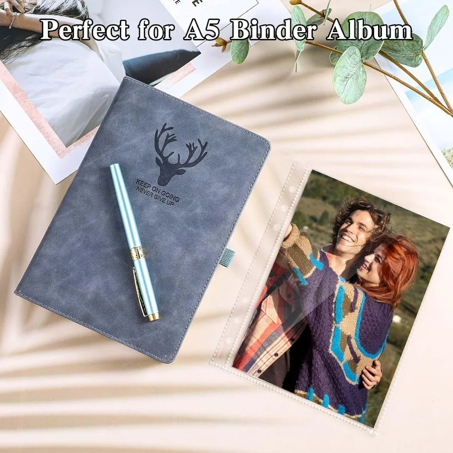 50 Pack 50 Pocket 5x7 Clear Page Protecto for A5 Binder 6 Ring Top Loading Paper Protector Sheets Binder Sleeves for CardsPhoto