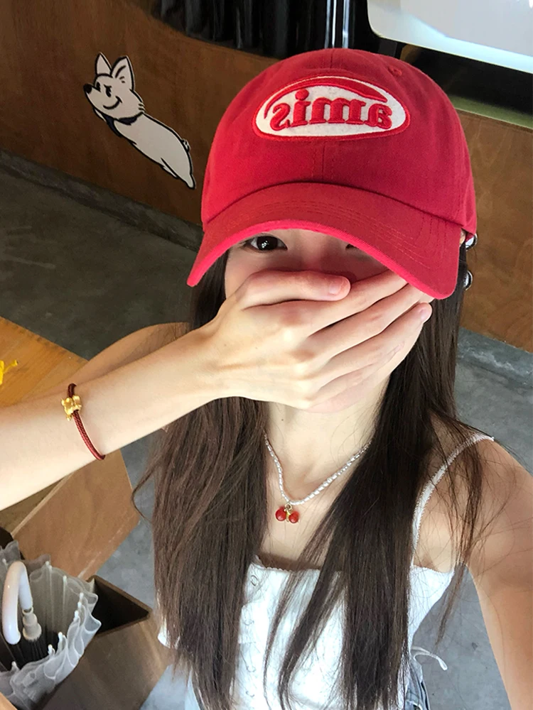 Red Soft Top Baseball Cap Women's Summer Versatile Large Head Circumference Face Slimming Trendy Sun Protection Duckbill Hat