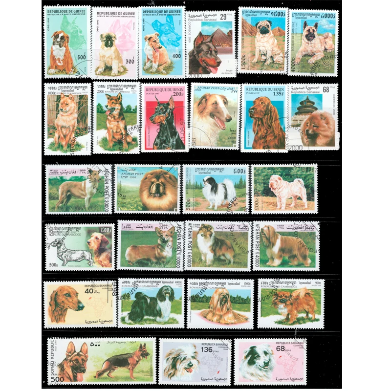 50 PCS/LOT Topic Dog  All Different  NO Repeat  Unused Postage With Post Mark Stamps For Collecting