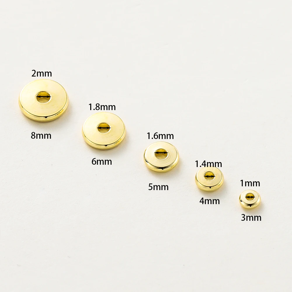 10-30Pcs/lot 14K/18K Gold Color Plated Brass 3-8mm Round Spacer Beads Flat Bracelet Beads for DIY Jewelry Accessories