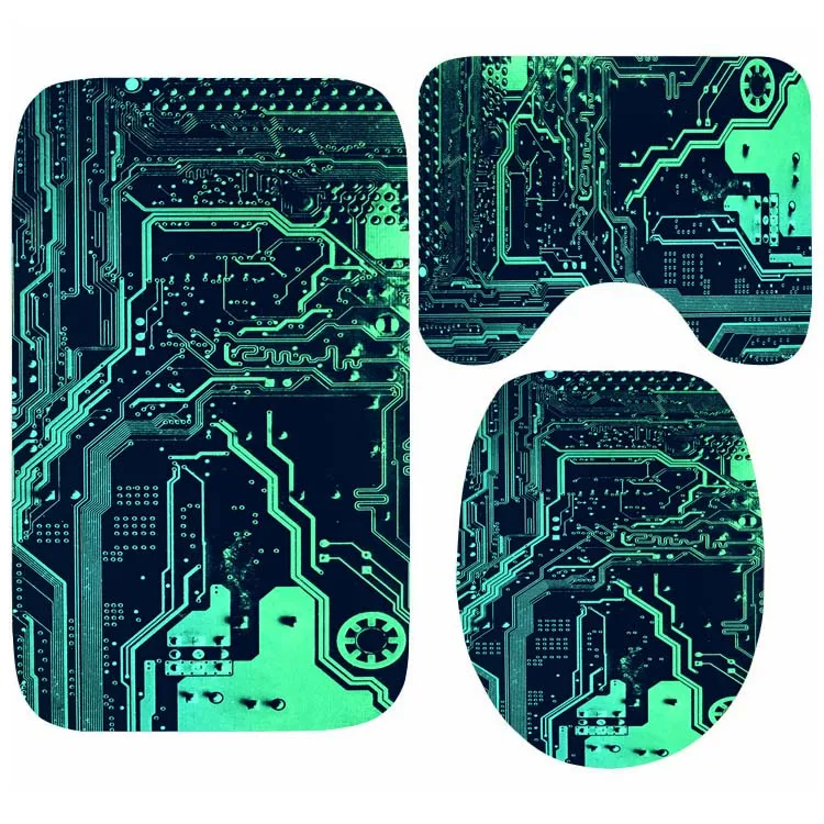 New Novelty Circuit Board Floor Mat for Toilet PC Circuit Board Print Bathroom Bath Mat Rug Carpet 3PCS Shower Mats for Engineer