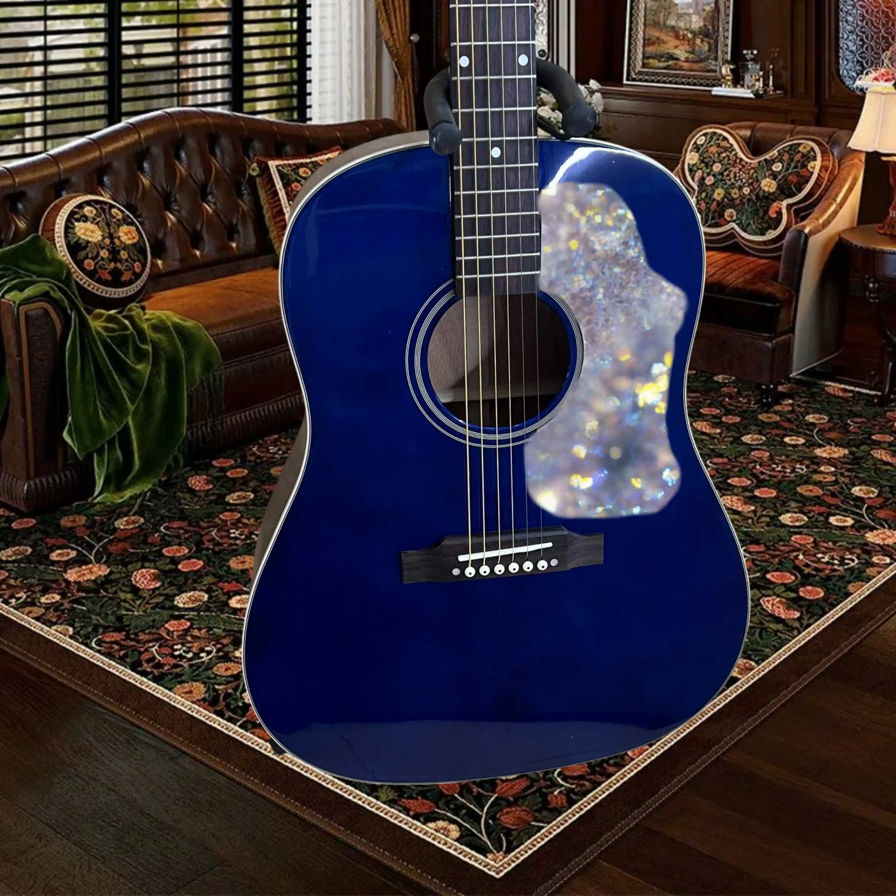 New J45 Gloss Blue Acoustic Guitar Double Rosette Back Strap Button Mahogany Back Sides Rosewood Fingerboard Ideal Strumming