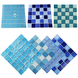 Swimming Pool Art Mosaic Square Polished Glazed Porcelain Ceramic Mosaic Tiles Water Waving Background Decoration DIY Bathroom