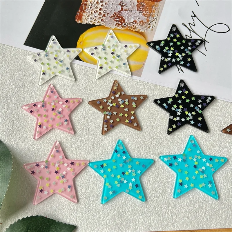 Free shipping 50pcs/lot color pattern print cartoon stars shape acrylic beads diy jewelry garment hair accessory