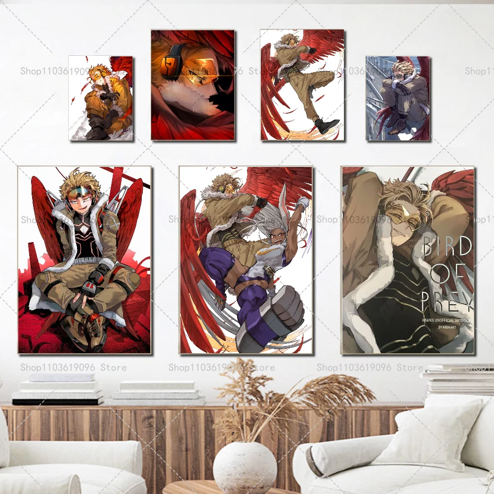 Anime My Hero Academia Hawks Classic Anime  Poster Self-adhesive Art Waterproof Paper Sticker Coffee House Bar Room Wall Decor