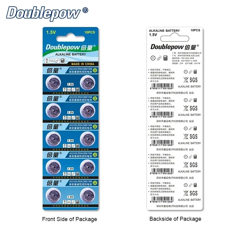 Batería de botón Doublepow LR1130 AG10 LR54 389 189 pila de moneda alcalina 1,5 V para calculadora termómetro baterías de reloj Digital