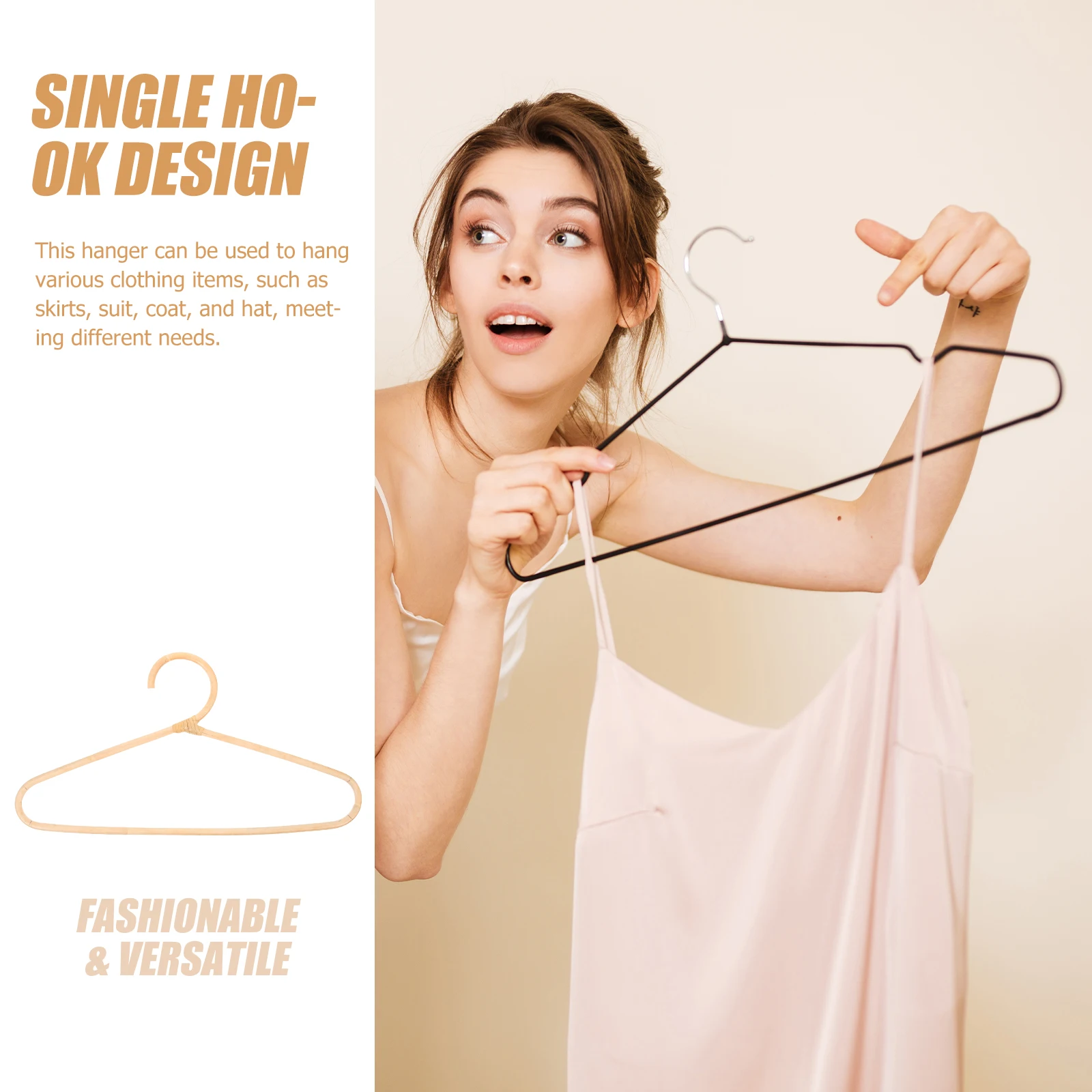 

Rattan Clothes Hanger Natural Wood Single Hook Retro Handmade Wardrobe Skirt Coat Hat Storage Solution