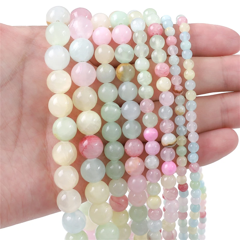 

Natural Stone Multicolored Chalcedony Jade Beads Smooth Loose Spacer Beads For Jewelry Making Diy Bracelet Necklace Accessory