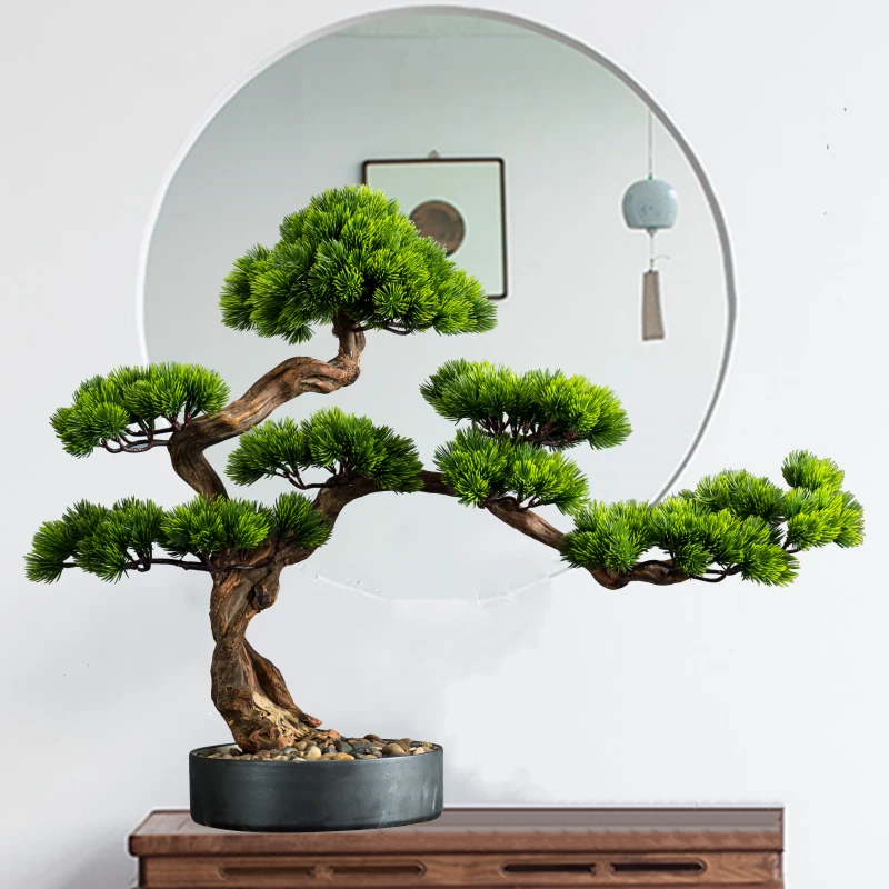 Living Room Solid Wood Simulation Guest Welcome Pine Hotel Desktop Porch Green Plants Fake   Bonsai Interior Decoration