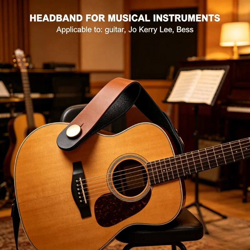 1 Pc Leather Guitar Headstock Strap with Anti-slip Locking Clip for Ukulele, Bass