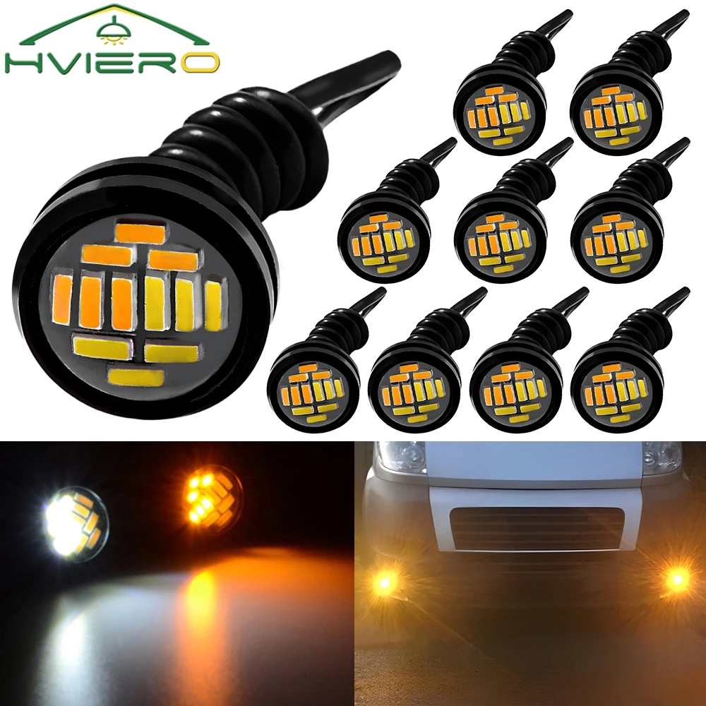 10Pcs Auto Daytime Running Lights 4014 12SMD Turn Signal Reverse Autos Lamps White Eagle Bulbs Eye Cars Motorcycle Leds Lighting
