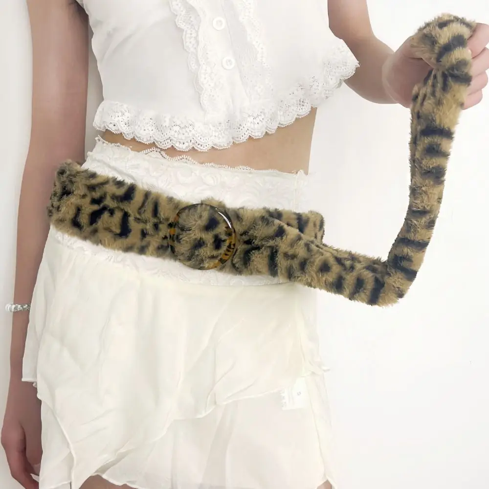 

Пушистый пояс с леопардовым принтом, смоляная пряжка, джинсовый декор, пояс с кисточками, хип-хоп, Y2K, костюмы для джазовых танцев, аксессуар, пикантная девушка