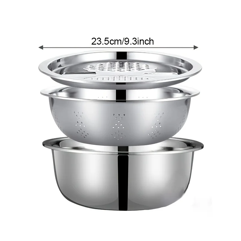 for Fruit Vegetable Cheese 3 Pcs Stainless Steel Kitchen Set - Grinder Filter Mixing Bowl