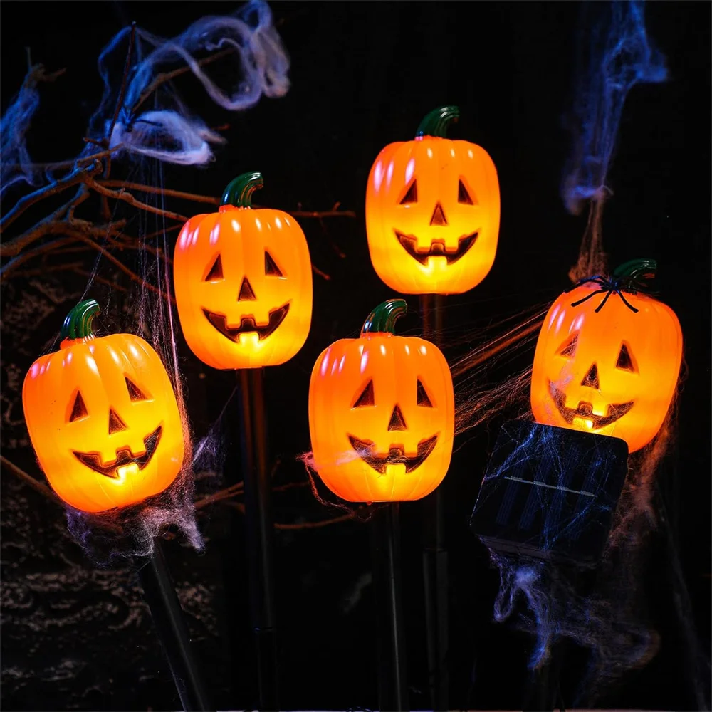 

Halloween Pumpkin Pathway Markers Lights Solar Powered Pathway String Lights Lantern Pumpkin Garden Stakes for Yard Lawn 535