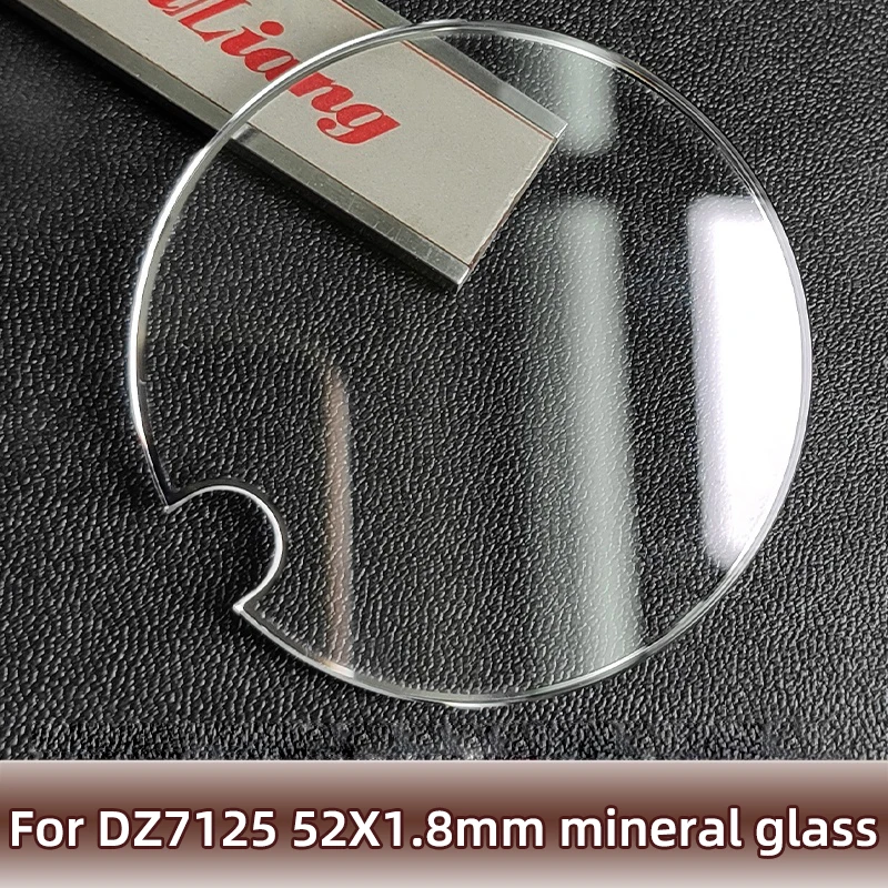 For Diesel DZ7125 glass mineral glass watch mirror DZ 7125 flat circular notch with silver edge 52x1.8mm watch mask accessories