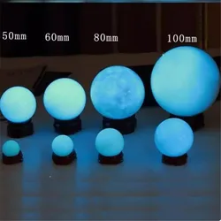 5-10cm Natural Luminous Stone Blue Luminous Quartz Crystal Sphere Ball Glow In The Dark Stone With Base