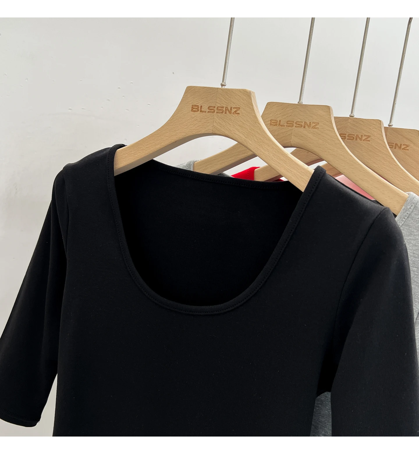 Zjaiss Women's White Base Top 2026 New U-Neck Three-Quarter Sleeve Tee for Spring & Summer Solid Versatile Casual Simple T-Shirt
