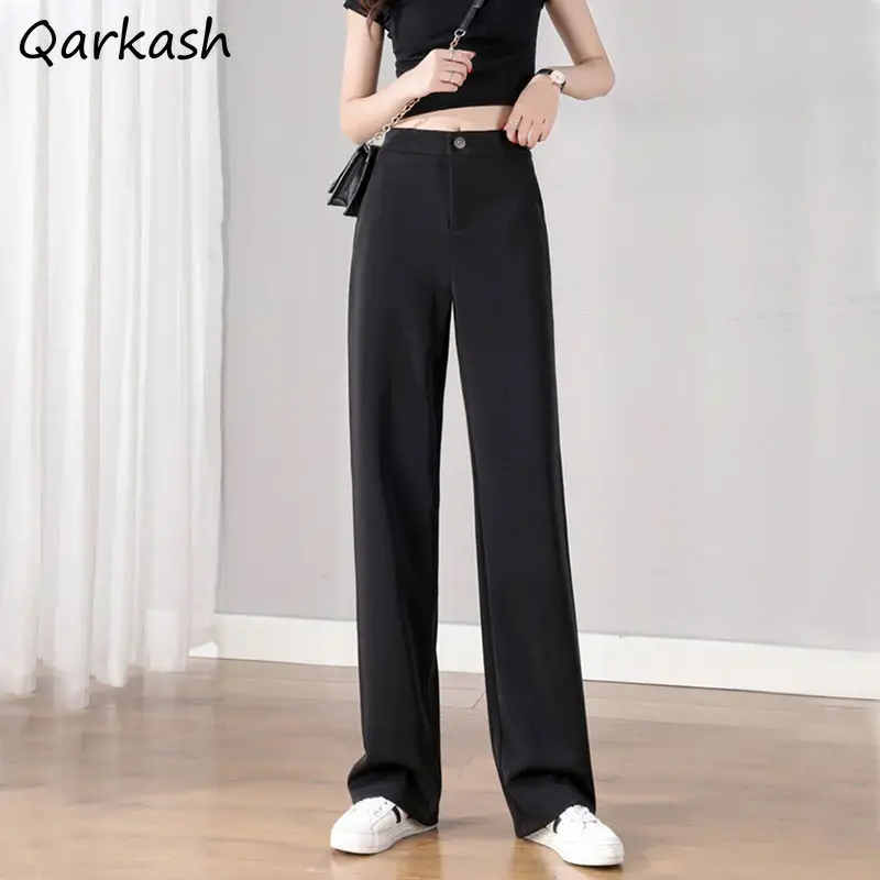 

Pants Women Summer Girls Office High Waist Drape Slender Loose Straight Korean Style All-match Mopping Causal Chiffon Simple