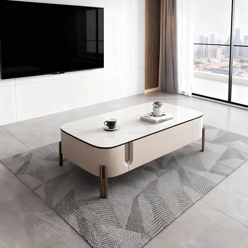 

Minimalist Home Interior Coffee Tables Modern White Center Table for Living Room Compact Table with Hidden Double Storage Drawer