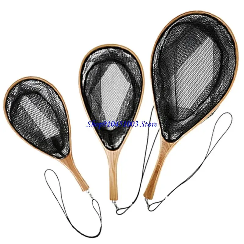 

77HC Wooden Poles Fishing Landing Net with Lanyard Fishing Net Portable for Adult Unisex Landing Net with Comfortable Handle