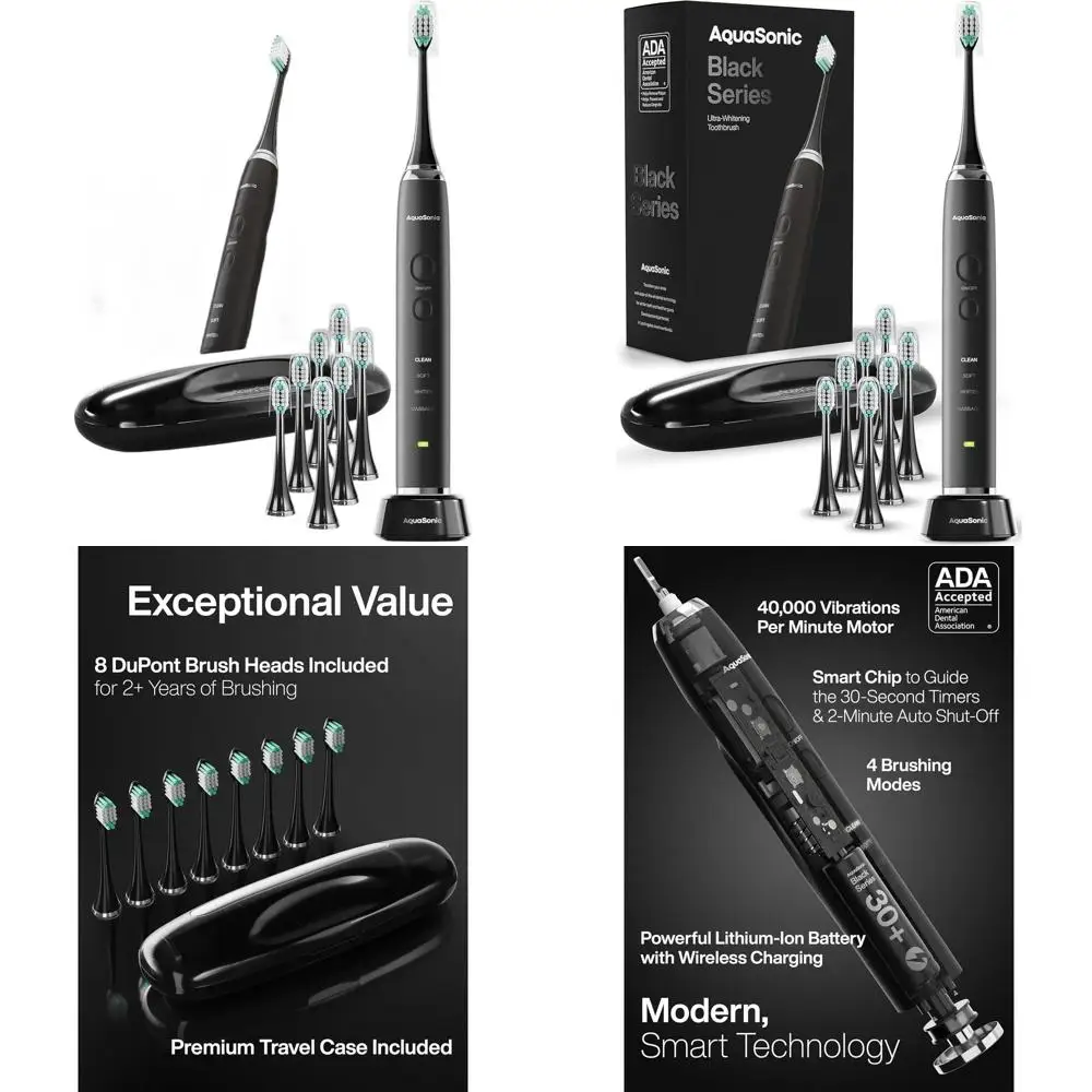 

Ультраотбеливающая электрическая зубная щетка с 8 насадками, дорожным чехлом, 40 000 VPM, 4 режимами и умным таймером