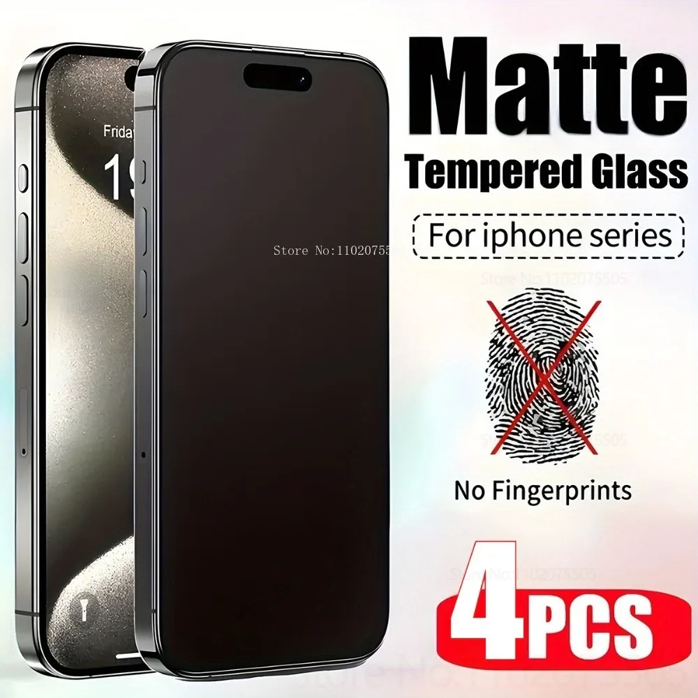

4Pcs Matte Screen Protector for IPhone 17 Pro Max 15 16 Pro Max 14 Plus Anti-Fingerprint Tempered Glass 12Mini 13 Pro Max 11 16E