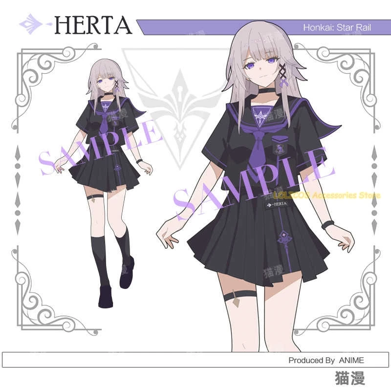 

Anime The Herta Honkai: Star Rail Casual Short Sleeve T-shirt Tops Skirt Student Costume Summer Tee Girl JK Uniform Sailor Suit
