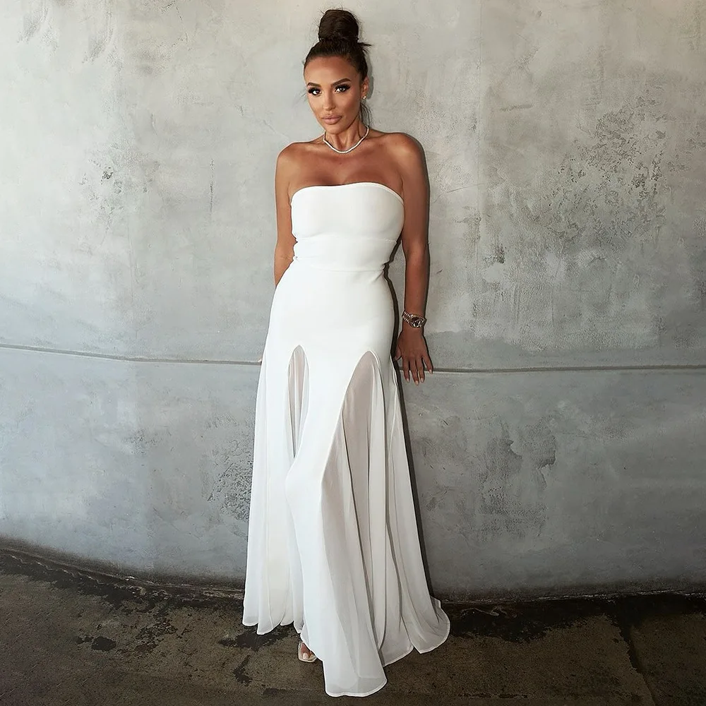 

2025 Summer Elegant and Chic Strapless Bandage Maxi Dress Luxury Fashion Mesh Patwork Brithday Dress for Women Celebrity Wear