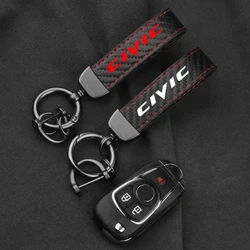 Leather Carbon Fiber Car Ring Keychain Trinket Zinc Alloy Keyrings Rotate 360 Degrees For Honda Civic 8Th 10Th Gen Accessories