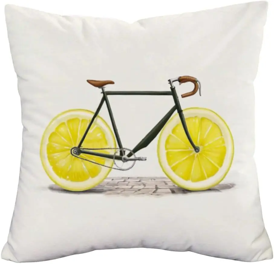 

Yellow Style Pillowcase Quote Words Fruit Pattern Home Decorative Super Soft Throw Pillow Case Cushion Cover (Lemon Bicycle)